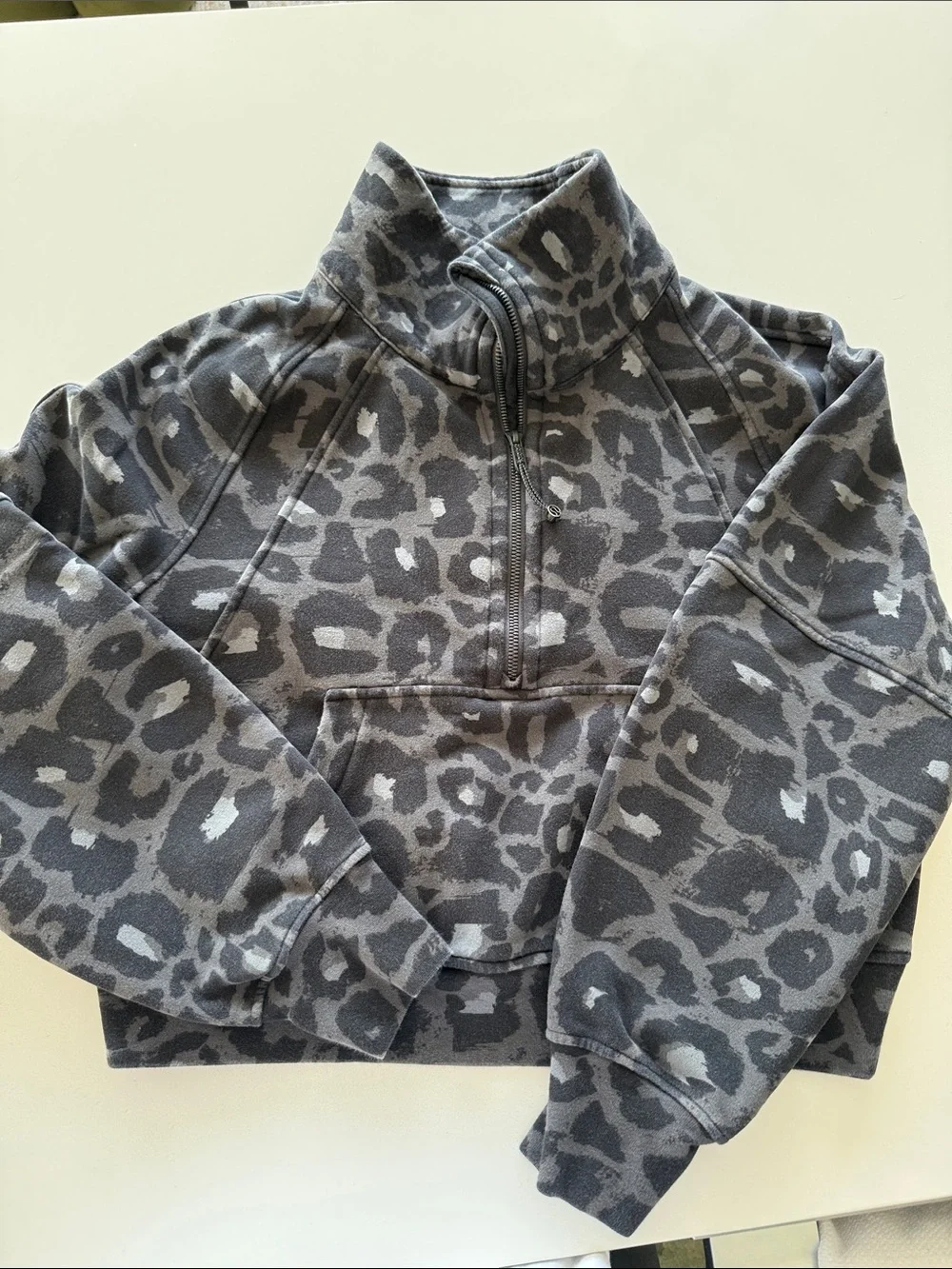 Lulu Grey Leopard Print Half-Zip Pullover Jacket